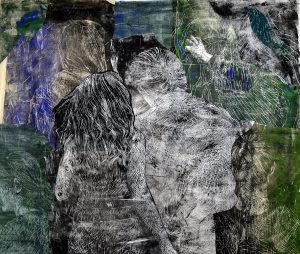 Skymning I / Dusk II, 2018 Woodcut on fabric, collage, 220x260 cm,